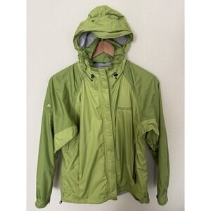 Marmot Women's Large Precip Eco Rain Jacket Hooded Shell Mesh Lined Lime Green